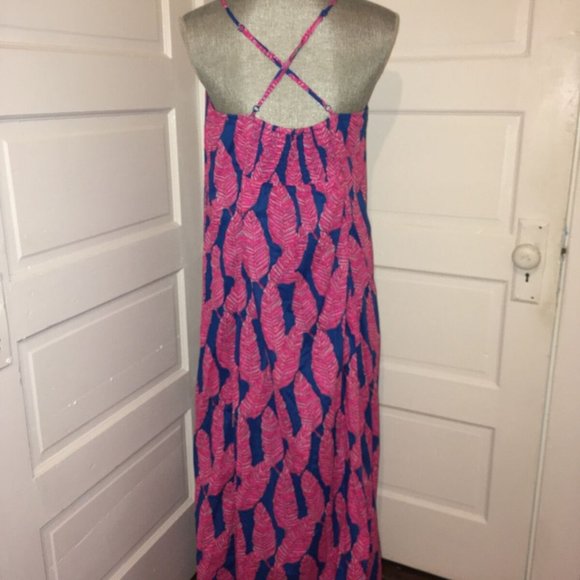 Vineyard Vines Palm Print Blue Maxi Dress 10 - Picture 4 of 6